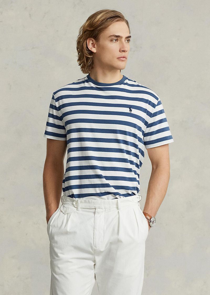 Koszulki Polo Ralph Lauren Męska Niebieskie Classic Fit W Paski Jersey 246503-MKD